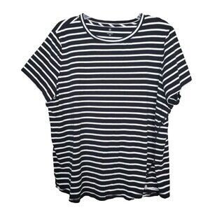 T by Talbots Cotton Blend Black Striped Short Sleeve T-Shirt Size 2X